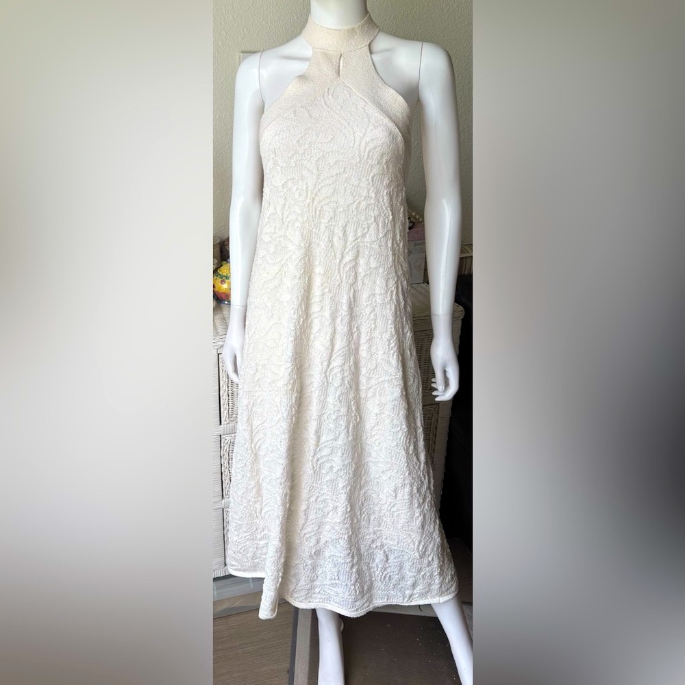 Zara Midi Halter Dress Cotton Textured Knit in Cream Size XS